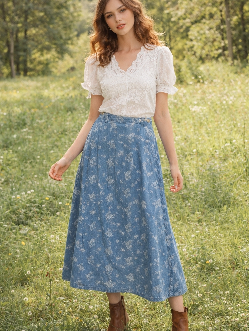 Liz Claiborne Blue Floral Maxi Skirt Sz 4 Cottagecore Praire